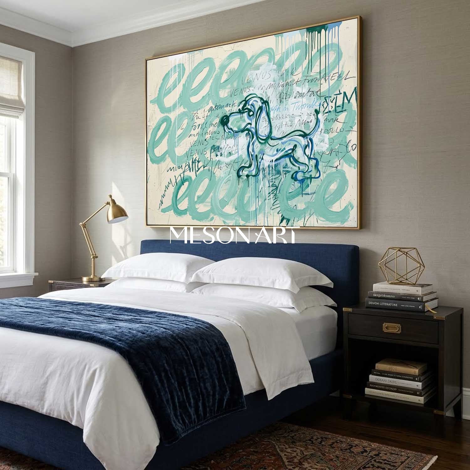 Hand Painted Textured Dachshund Graffiti Cartoon Art Living Room Decor