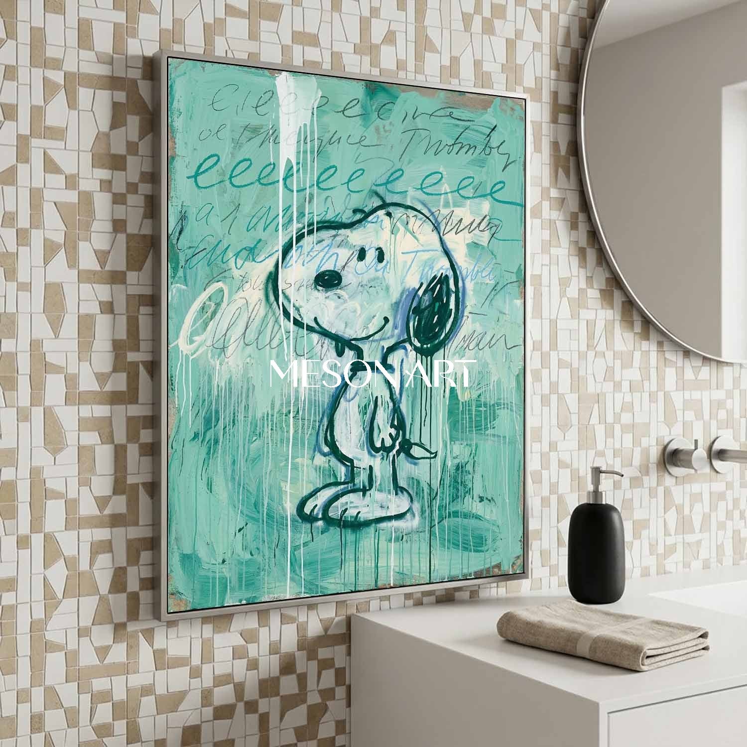 Hand Painted Textured Graffiti Snoopy Street Art Statement Wall Decor