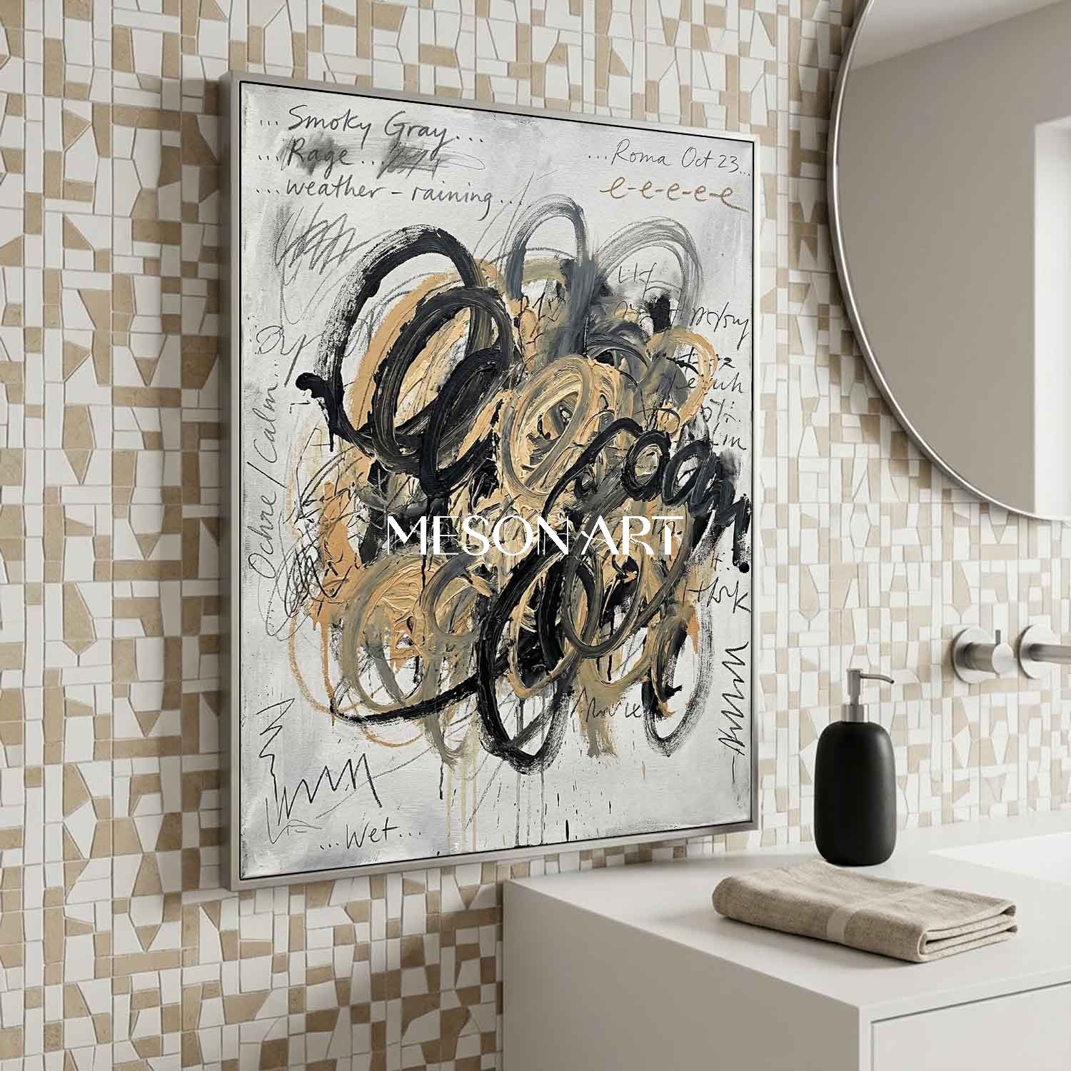 Original Abstract Scribble Painting Textured Canvas Office Statement