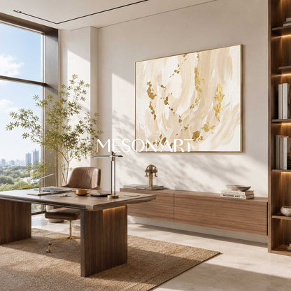 Luxury Minimalist Abstract Art With Gold Leaf For Modern Living Rooms And Bedrooms