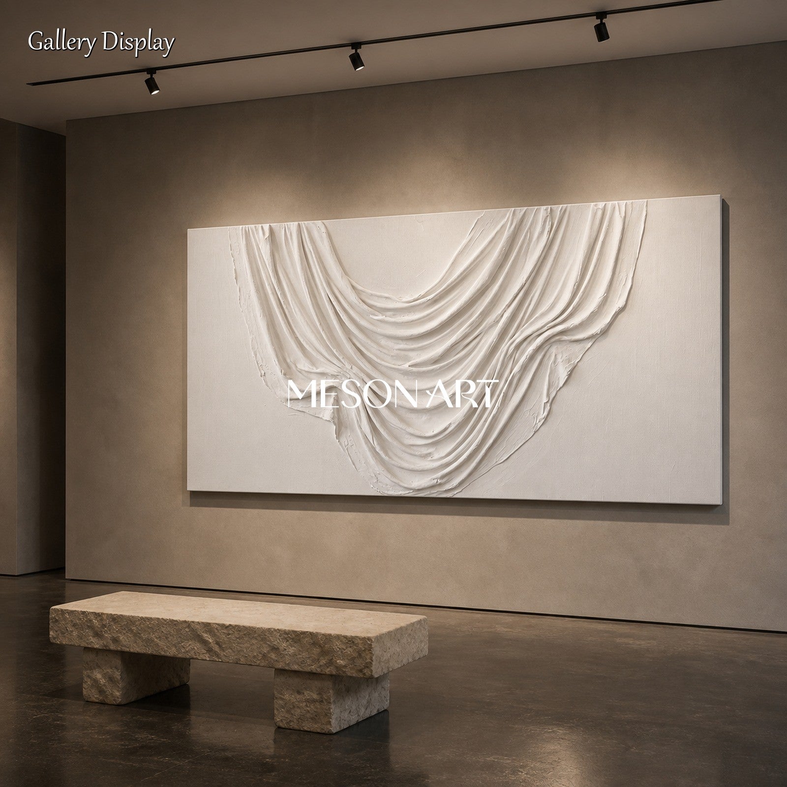 White Textured Wall Art Panoramic Sculptural Canvas Modern Organic 3D Original Artist By Mesonart