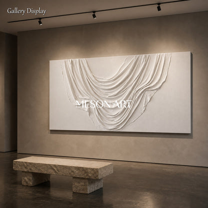 White Textured Wall Art Panoramic Sculptural Canvas Modern Organic 3D Original Artist By Mesonart