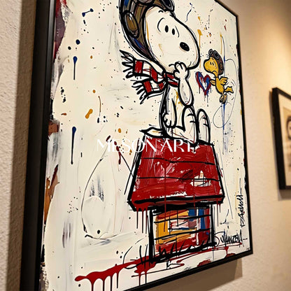 Snoopy Graffiti Art Print With Abstract Splatter For Modern Living Room Decor
