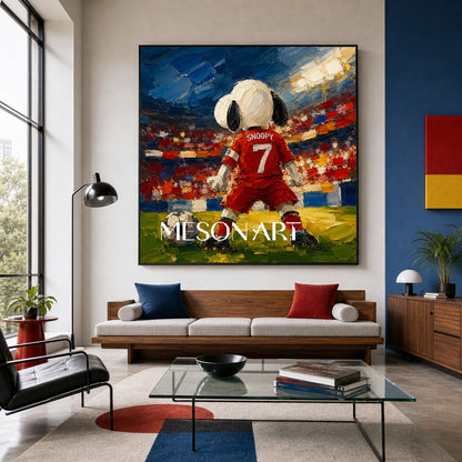 Snoopy Football Art Print In Red Jersey For Living Room Kids Room Pop Culture Wall Decor