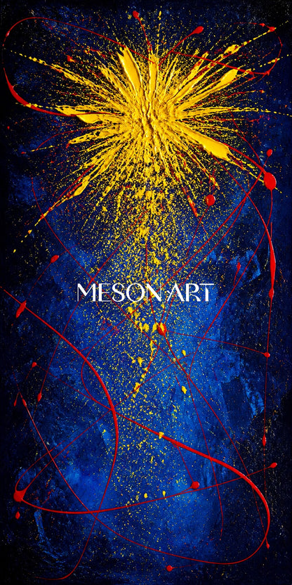 Dynamic Blue And Yellow Abstract Explosion Art For Modern Living Room Decor