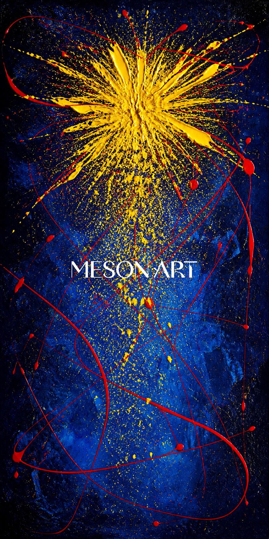 Dynamic Blue And Yellow Abstract Explosion Art For Modern Living Room Decor