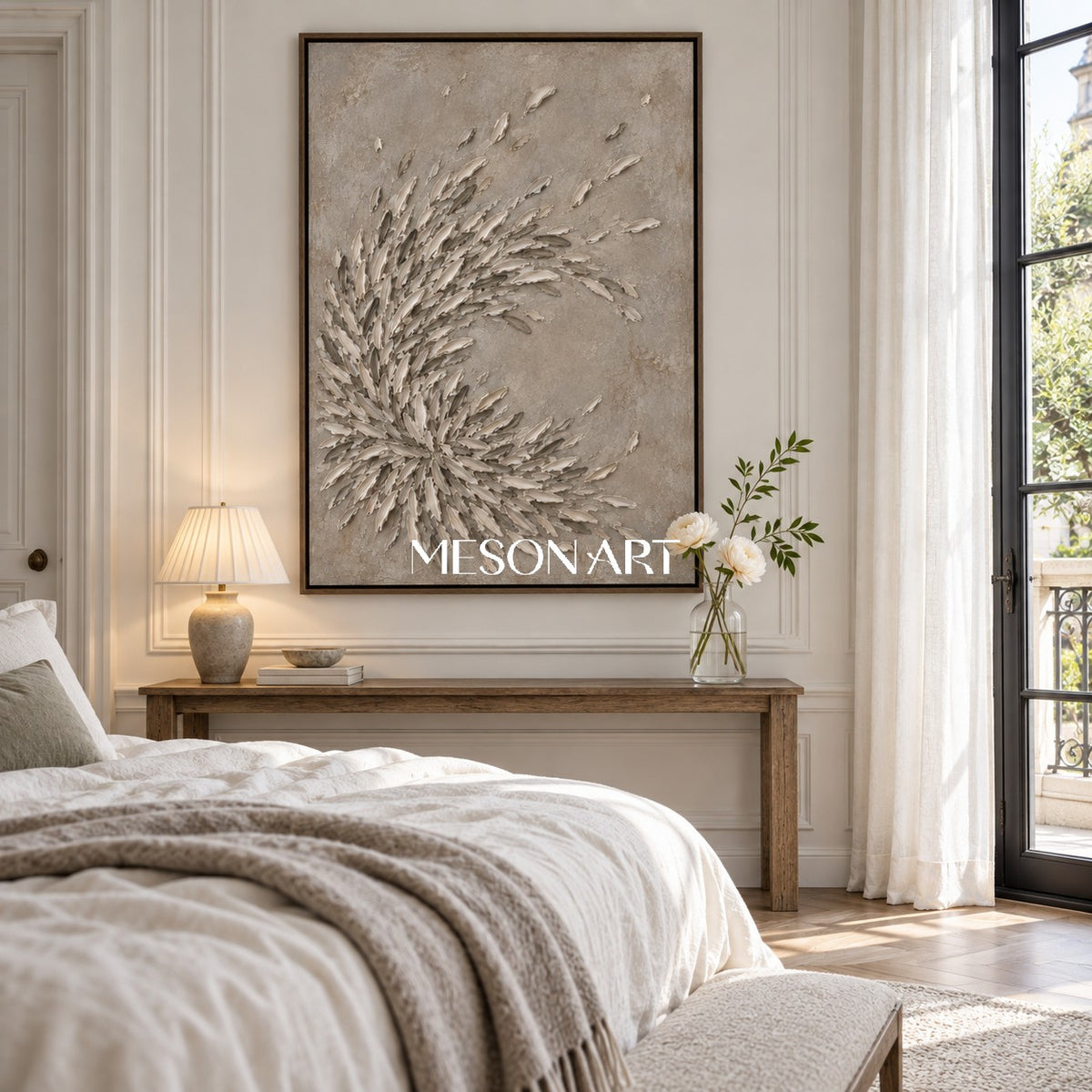 Beige And Gray Organic Minimalism Wall Art Rectangular For Living Room By Mesonart