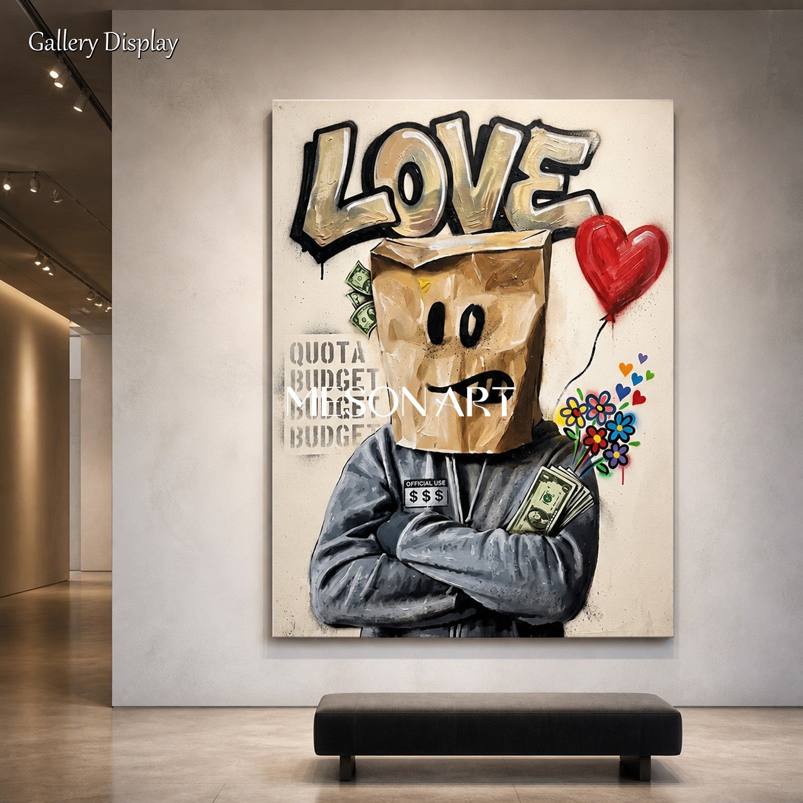 Beige And Black Abstract Graffiti Art Rectangular Canvas Painting Original Artist Hand Painted By Mesonart