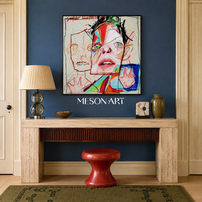 Red And Blue Graffiti Expressionist Portrait Square Wall Art Original Artist By Mesonart