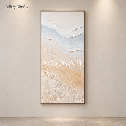 Beige And White Beach Wall Art Panoramic Large Abstract Painting Original Artist Hand Painted By Mesonart