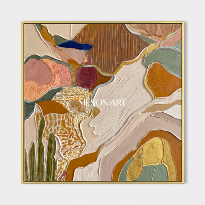 Earthy Brown And Gold Abstract Landscape Textured Square Wall Art Original Artist By Mesonart