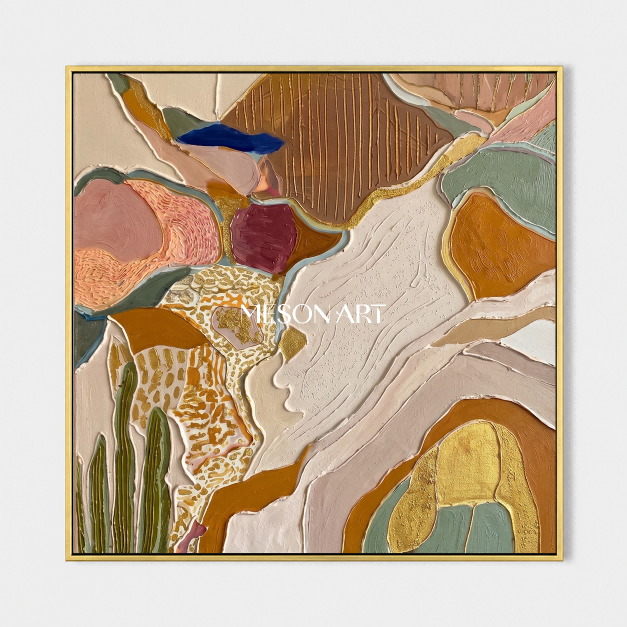 Earthy Brown And Gold Abstract Landscape Textured Square Wall Art Original Artist By Mesonart