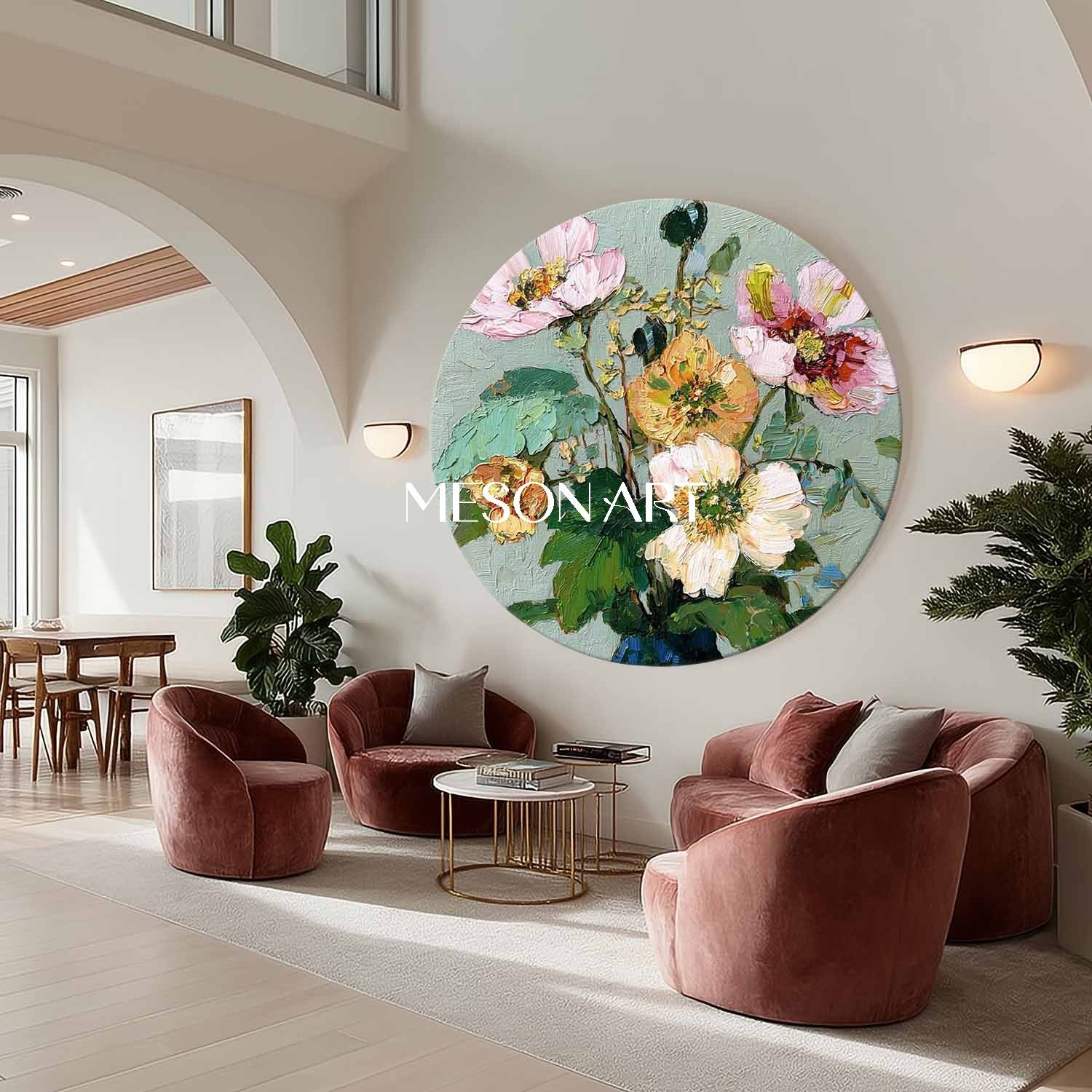 Textured Round Floral Oil Painting – Handcrafted Wall Decor