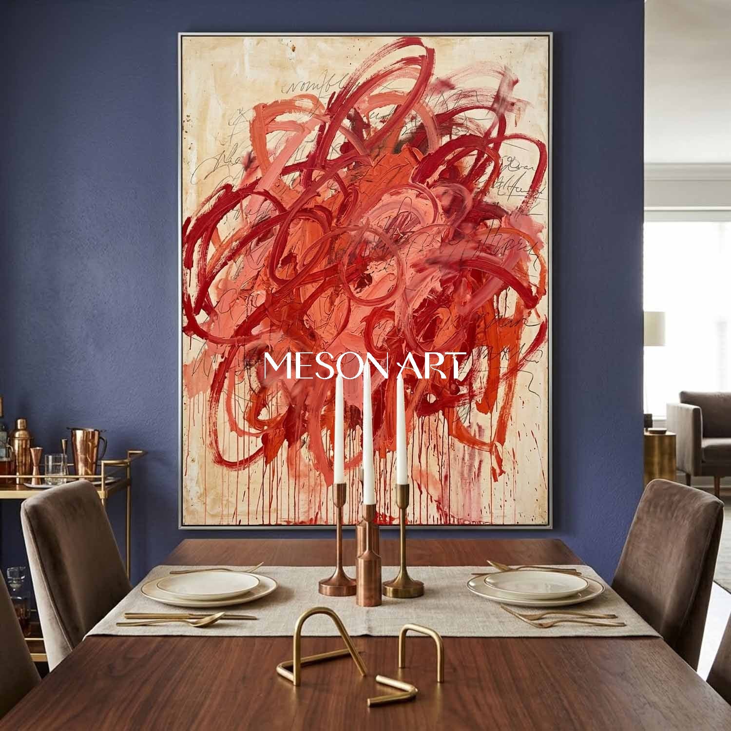 Bold Expressionist Wall Art Handmade Crimson Modern Canvas Entryway