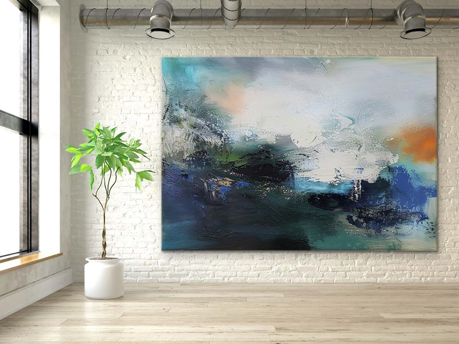 Large Blue Abstract Texture Painting Blue Abstract Art on Canvas for Sale Blue Abstract Wall Art