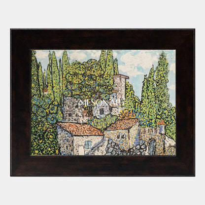 Abstract Landscape Oil Painting With Green And Blue Tones For Modern Home Decor