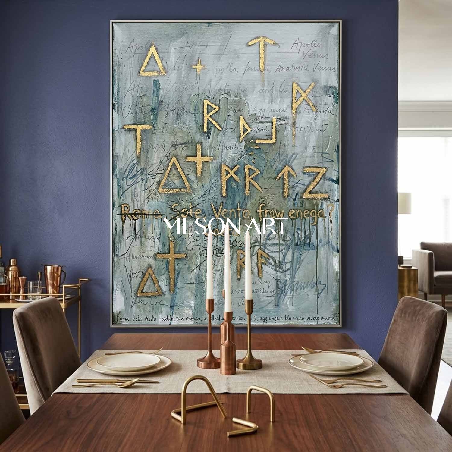 Gray-Green Neo Expressionist Art Statement Framed Canvas Living Room