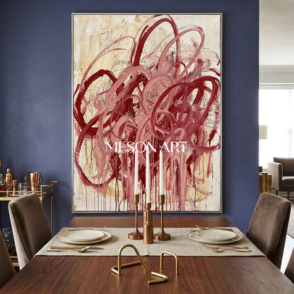 Original Crimson Bacchus Style Painting Large Abstract Expressionist Art