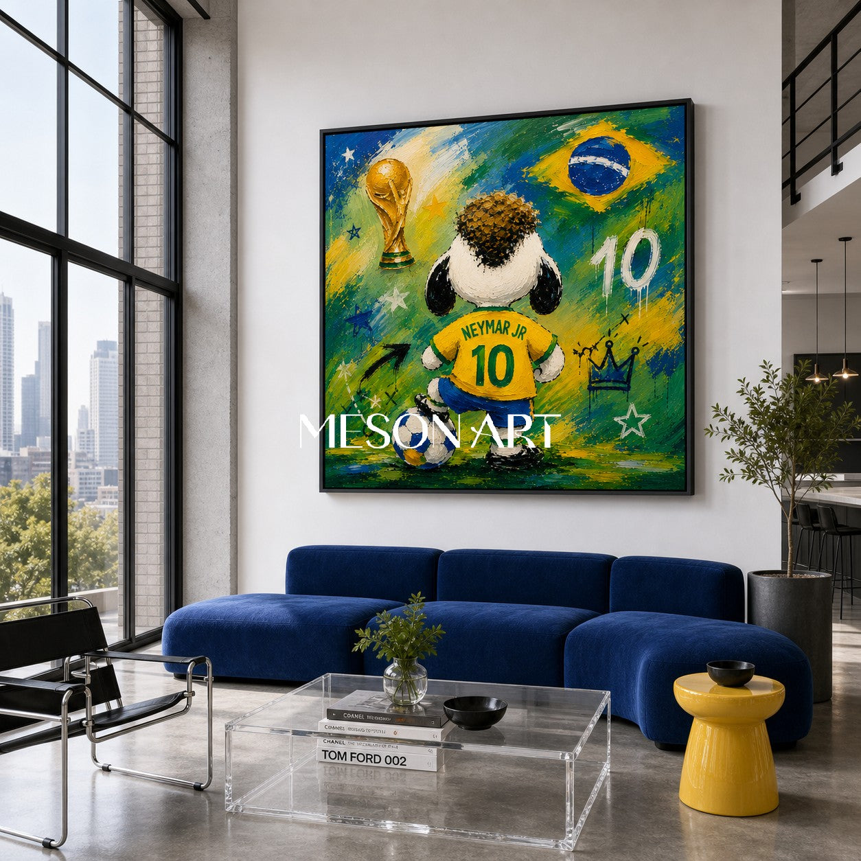 Brazilian Football Graffiti Art With Neymar Jr And World Cup Trophy For Living Room Decor