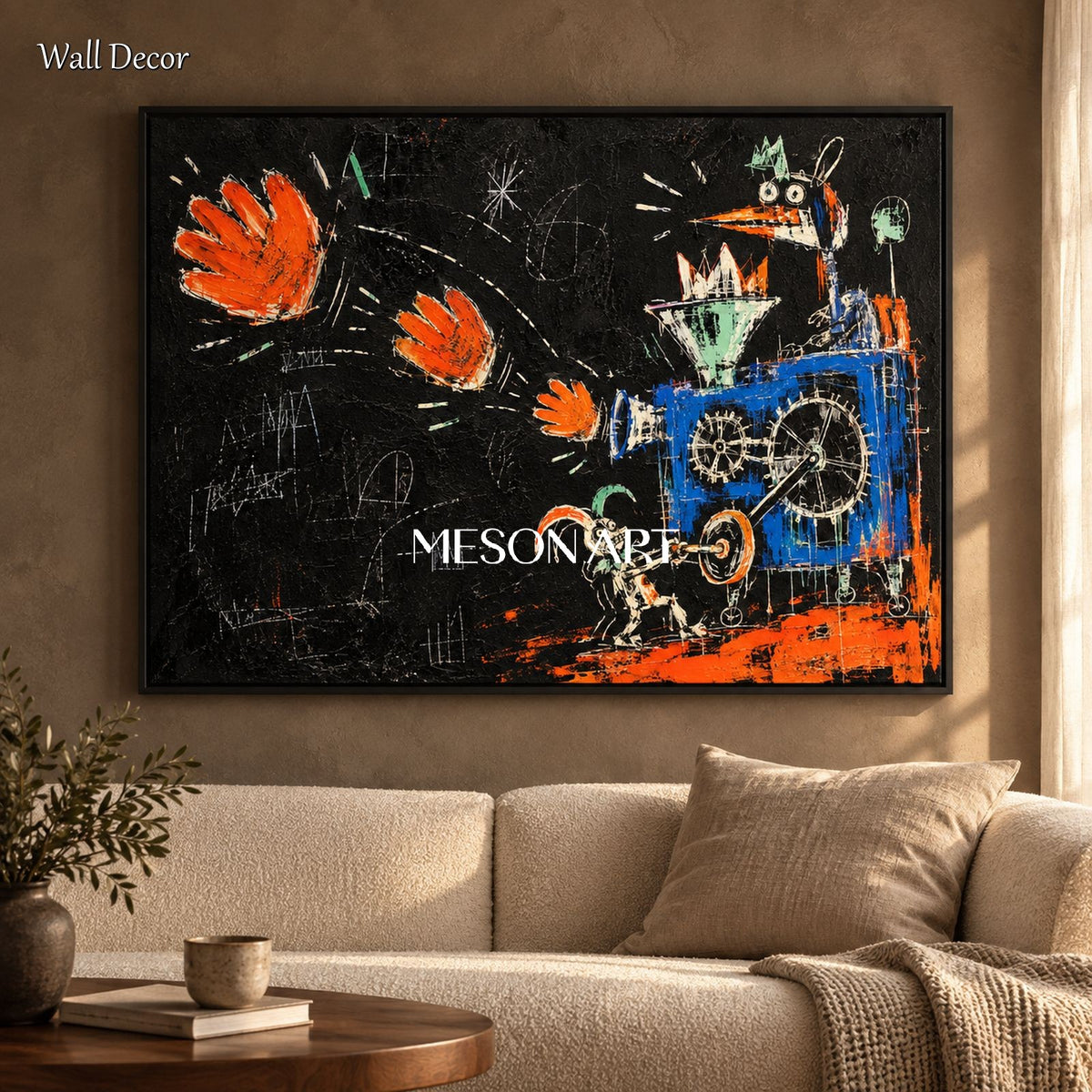 Black And Orange Graffiti Abstract Pop Street Art Rectangular Canvas Painting Original Artist Hand Painted By Mesonart