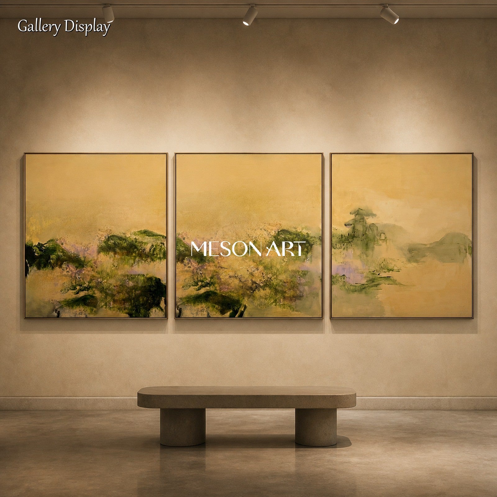 Gold And Green Abstract Expressionist Painting Rectangular Wall Art Original Artist By Mesonart