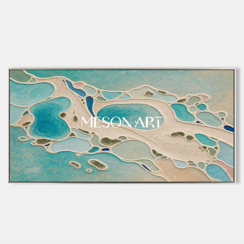 Turquoise Lagoon Abstract Art With Fluid Texture For Coastal Living Room