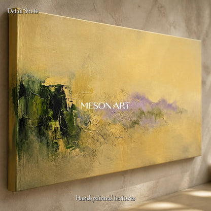 Gold And Green Abstract Landscape Painting Modern Contemporary Art By Original Artist For Living Room Wall Decor Panoramic By Mesonart