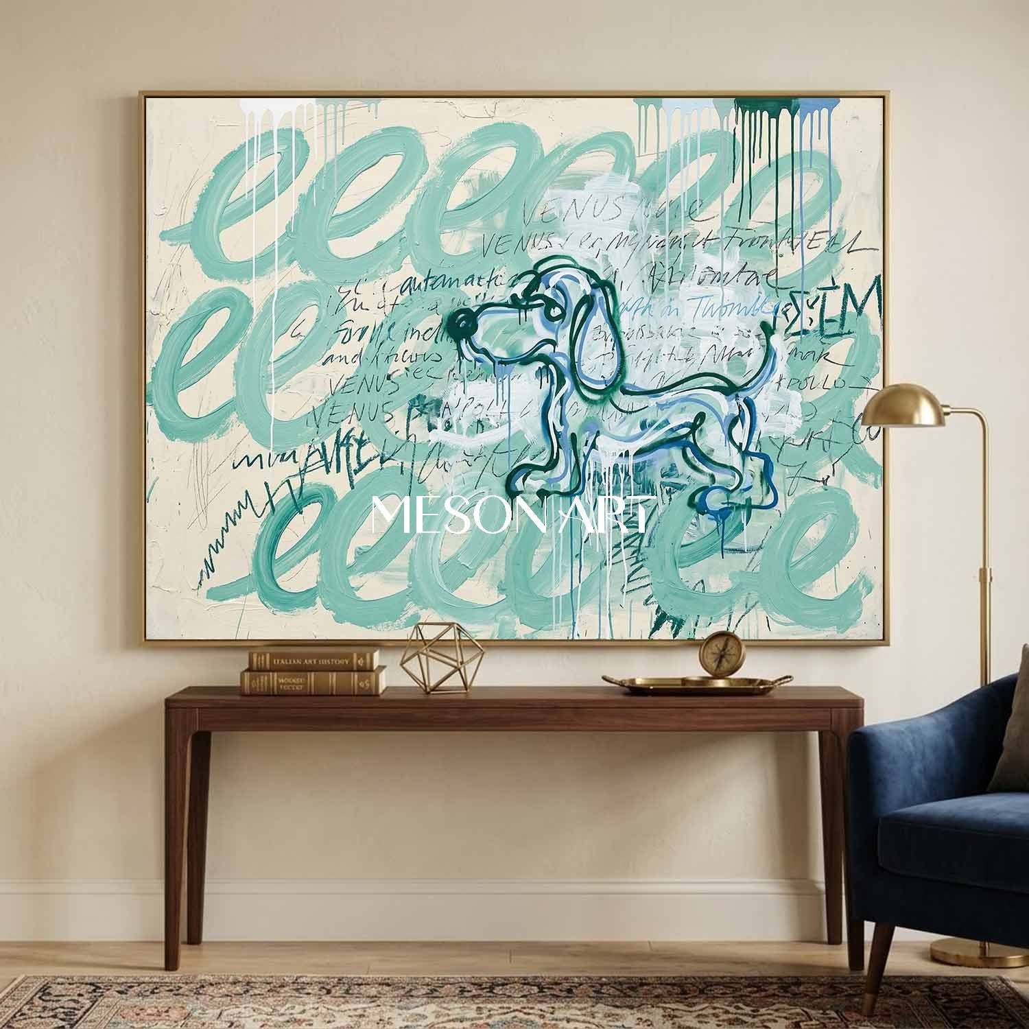 Hand Painted Textured Dachshund Graffiti Cartoon Art Living Room Decor