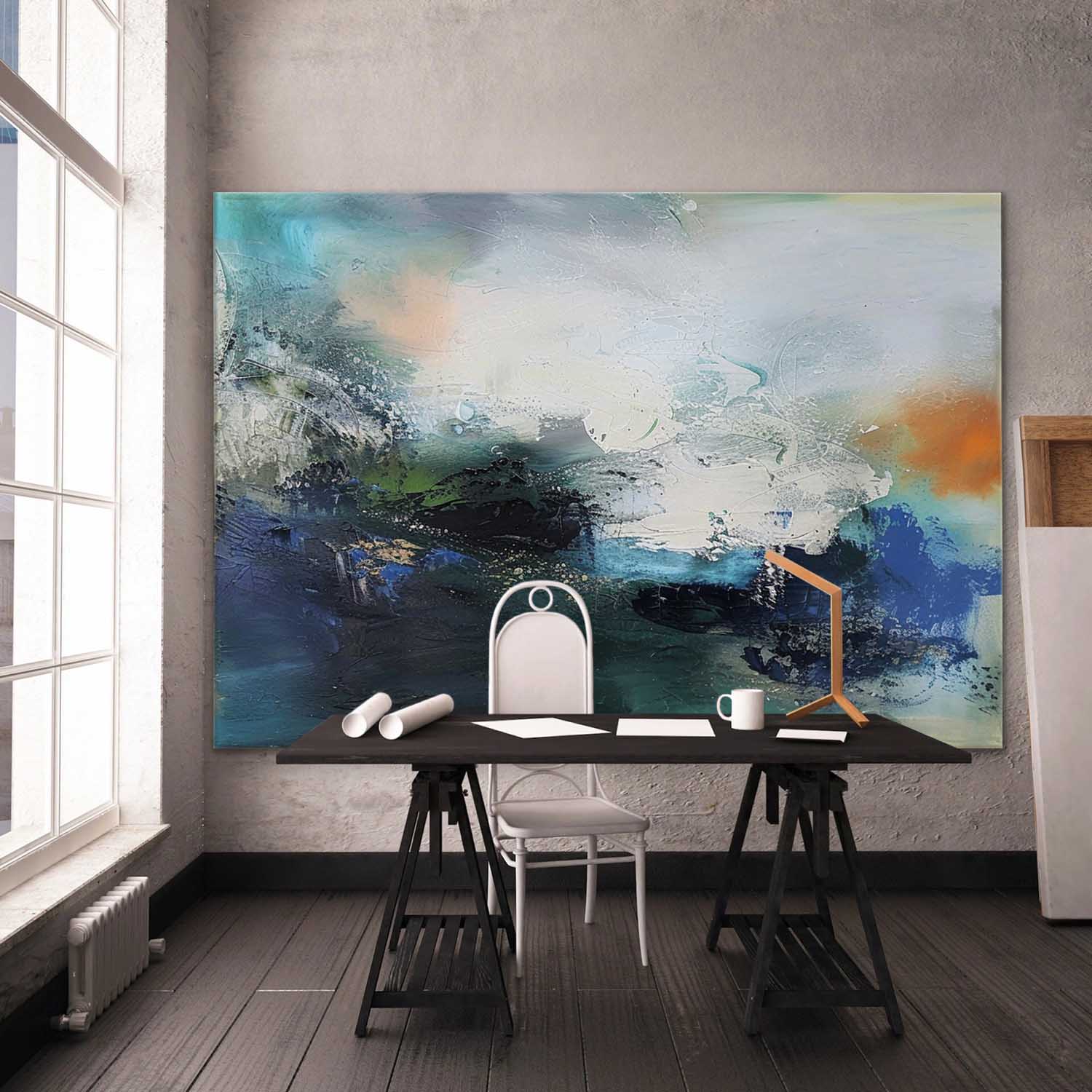 Large Blue Abstract Texture Painting Blue Abstract Art on Canvas for Sale Blue Abstract Wall Art