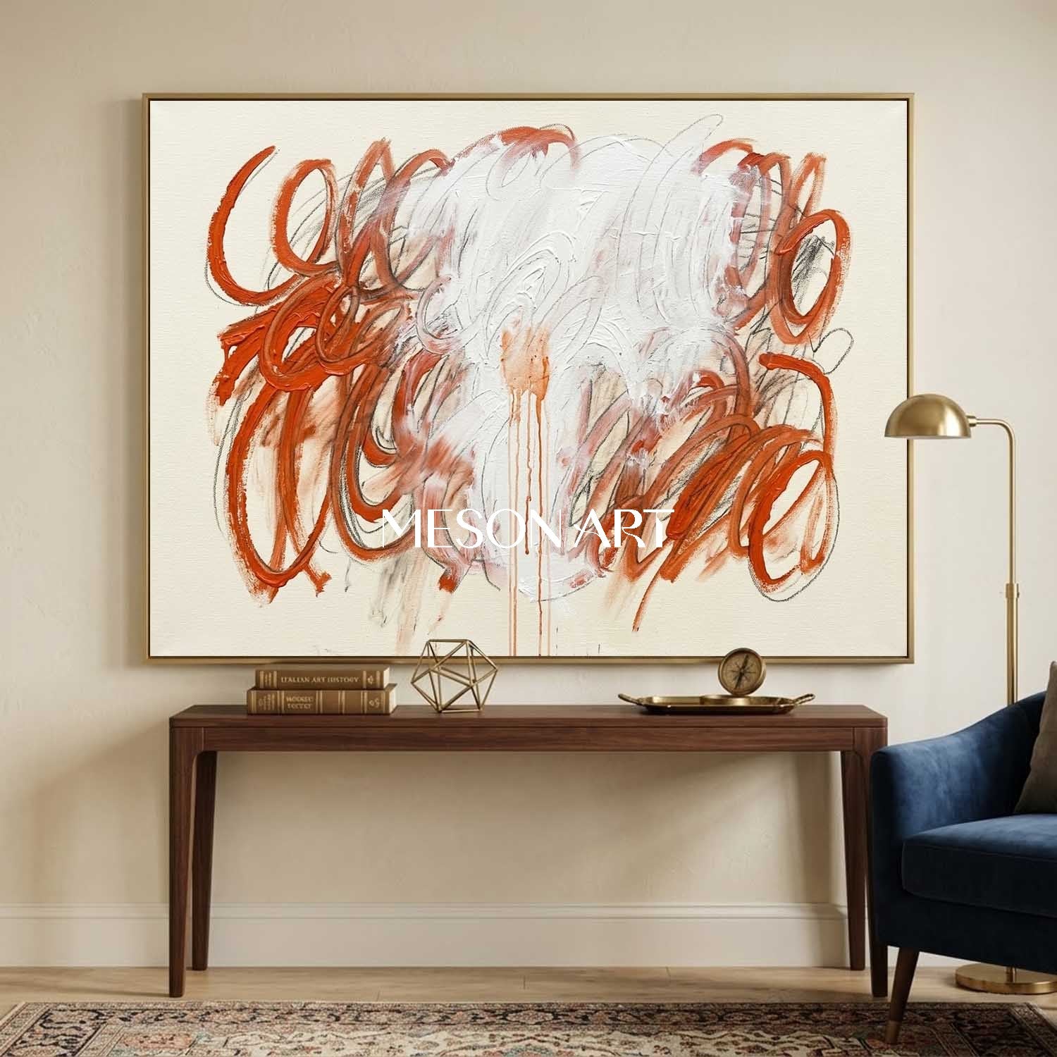 Custom Rust Orange Palette Knife Abstract Art One of a Kind Above Sofa