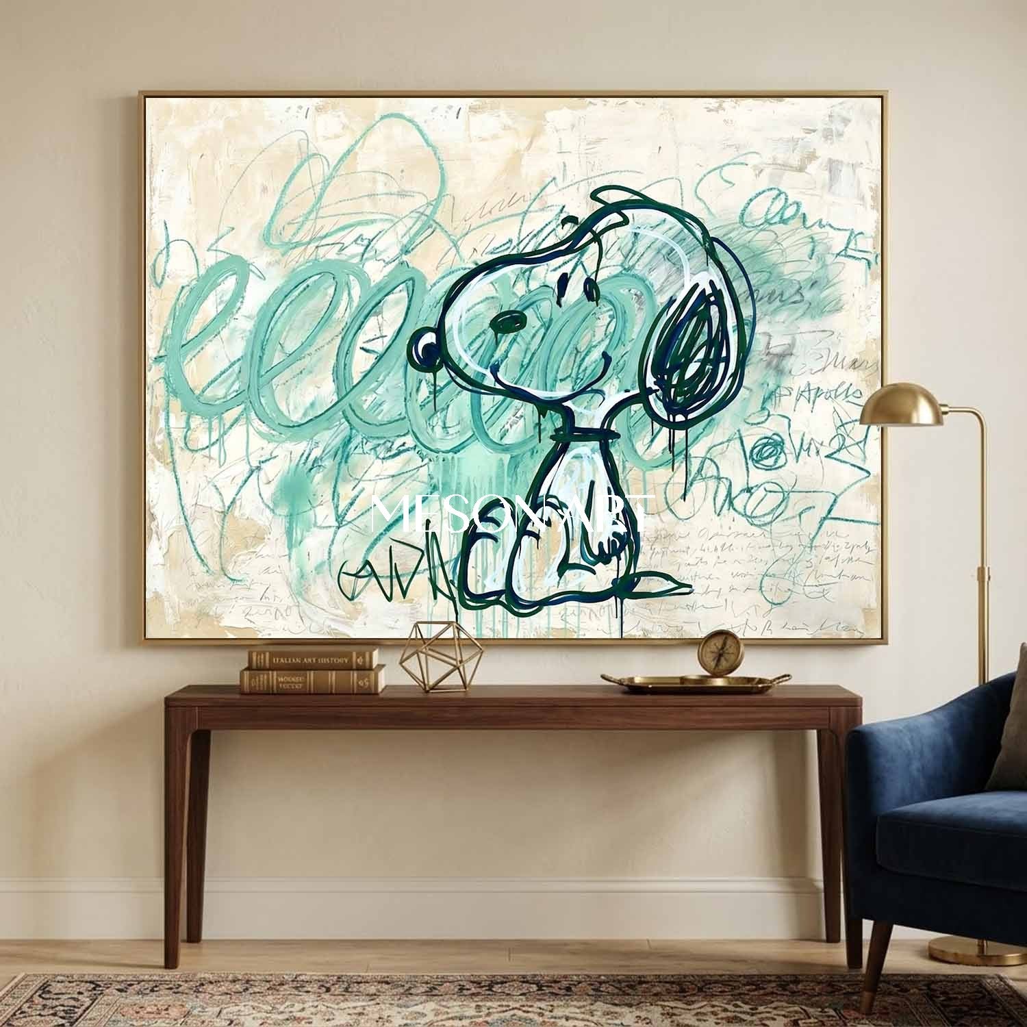 Large Original Snoopy Canvas Wall Art Basquiat Style for Luxury Office