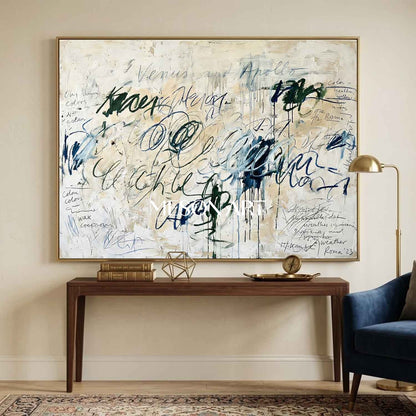 Original Abstract Oil Painting Large Script Art Modern Office Decor