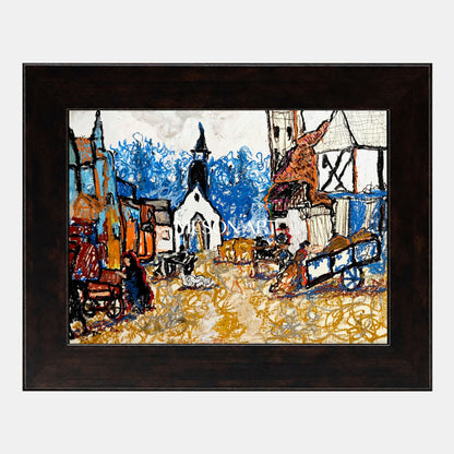 Abstract Modern Landscape Painting With Blue And Ochre Tones For Living Room Decor