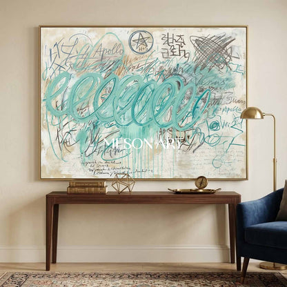 Modern Mint Green Abstract Expressionist Painting Large Canvas Bathroom