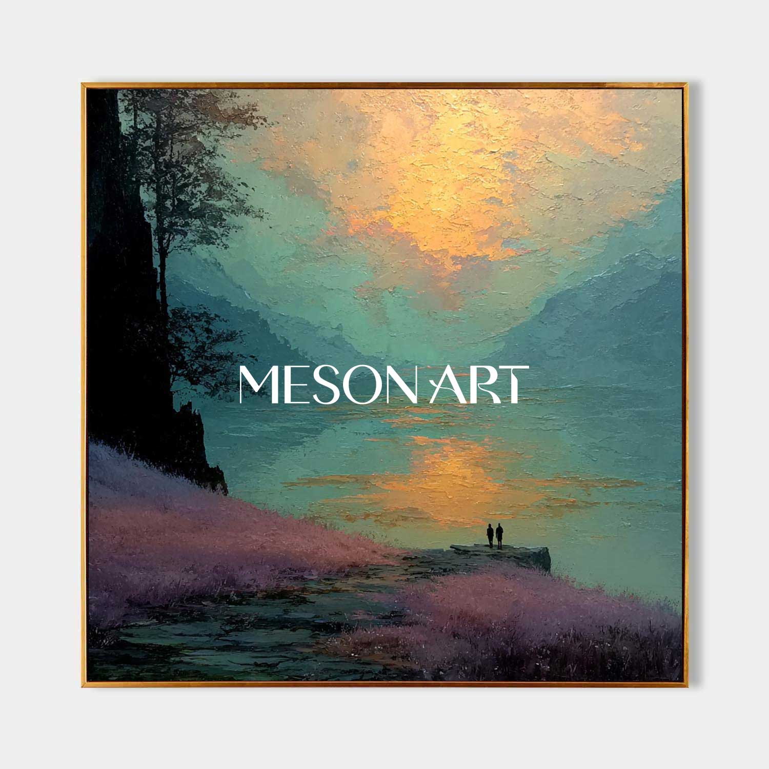 Textured Landscape Canvas – Romantic Sunset Lake Wall Art Decor