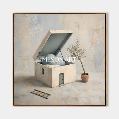 Modern Surrealist Wall Art With Cloud House For Contemporary Living Room Decor