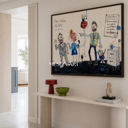 Black And White Graffiti Art Figurative Cartoon Rectangular Wall Decor For Office By Mesonart