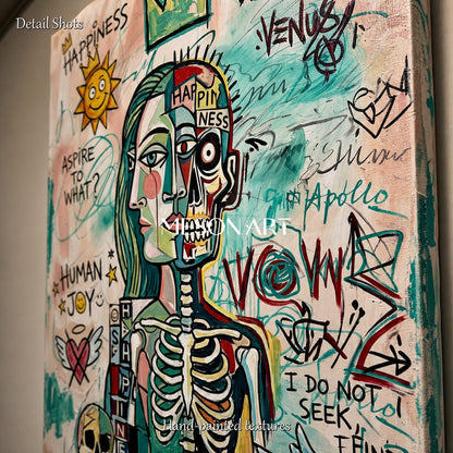 Urban Graffiti Art Painting With Bold Typography And Pop Surrealism For Modern Living Room Decor