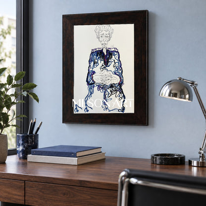 Blue And Black Abstract Figurative Painting Rectangular Wall Art Gallery Original Artwork By Mesonart