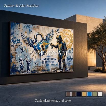 Blue And Gold Graffiti Heart Original Artist Hand Painted Rectangular Wall Art For Living Room By Mesonart