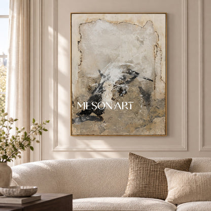 Black And Beige Abstract Art Original Artist Hand Painted Mixed Media Rectangular Wall Art For Living Room By Mesonart