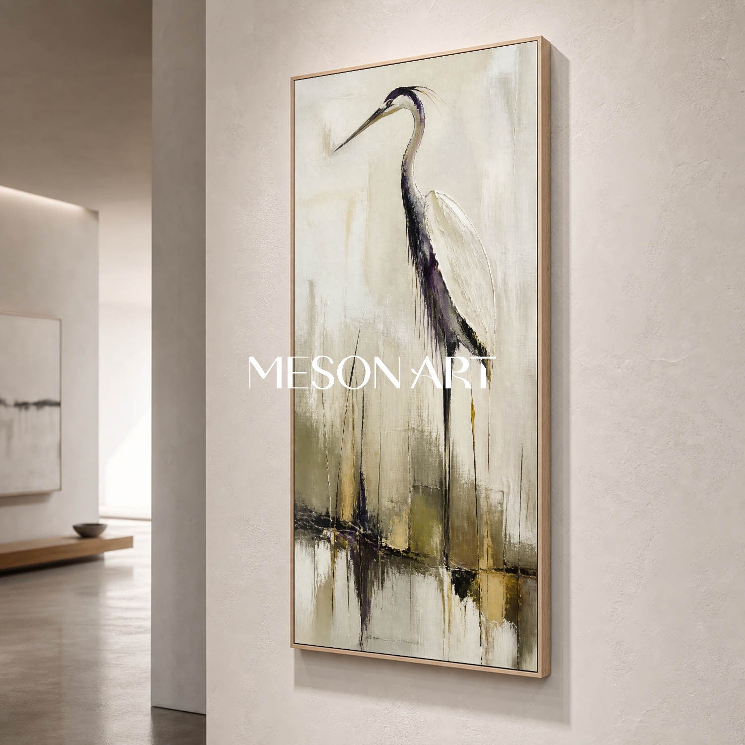 Minimalist Heron Painting Abstract Bird Canvas Art For Modern Home Decor