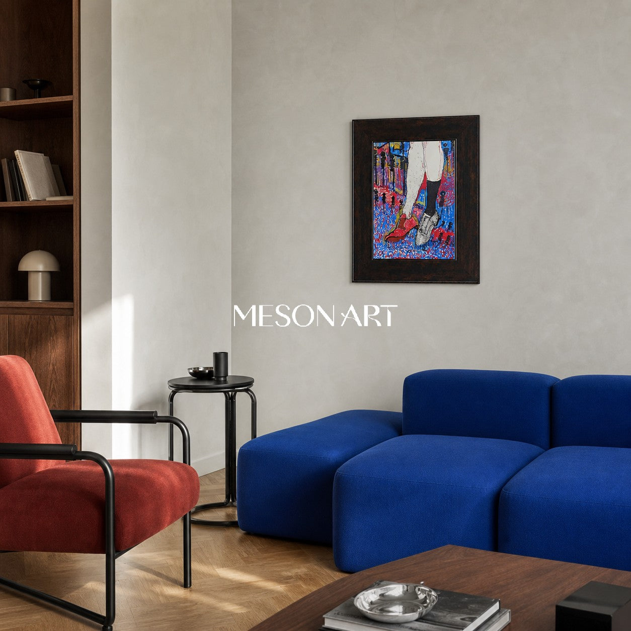 Red And Blue Contemporary Painting Original Artist Portrait Rectangular Wall Art For Living Room By Mesonart
