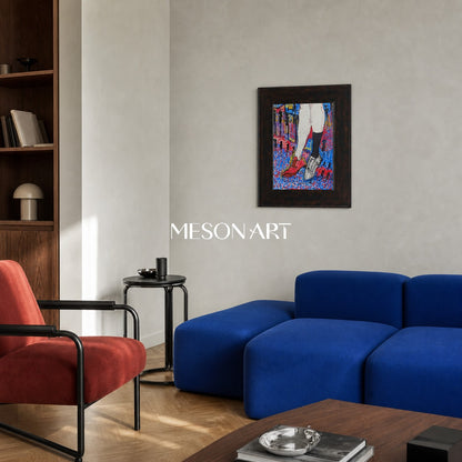 Red And Blue Contemporary Painting Original Artist Portrait Rectangular Wall Art For Living Room By Mesonart