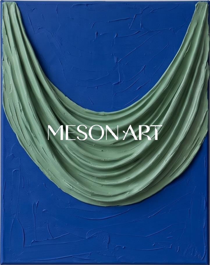 Blue And Green Painting Organic Modern Sculptural Plaster Relief Wall Art Rectangular By Mesonart