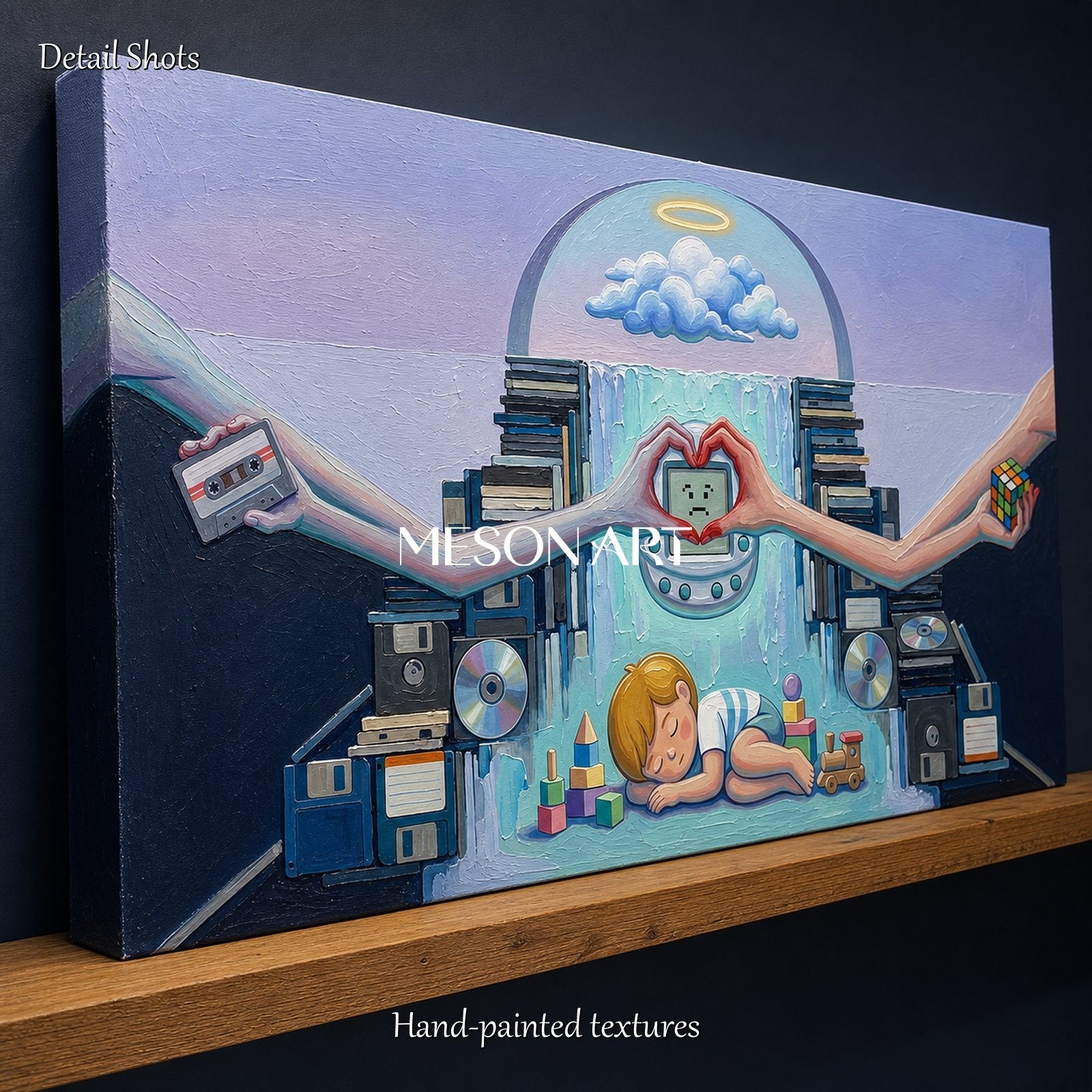 Blue And White Surrealism Painting Panoramic Wall Art For Living Room By Mesonart