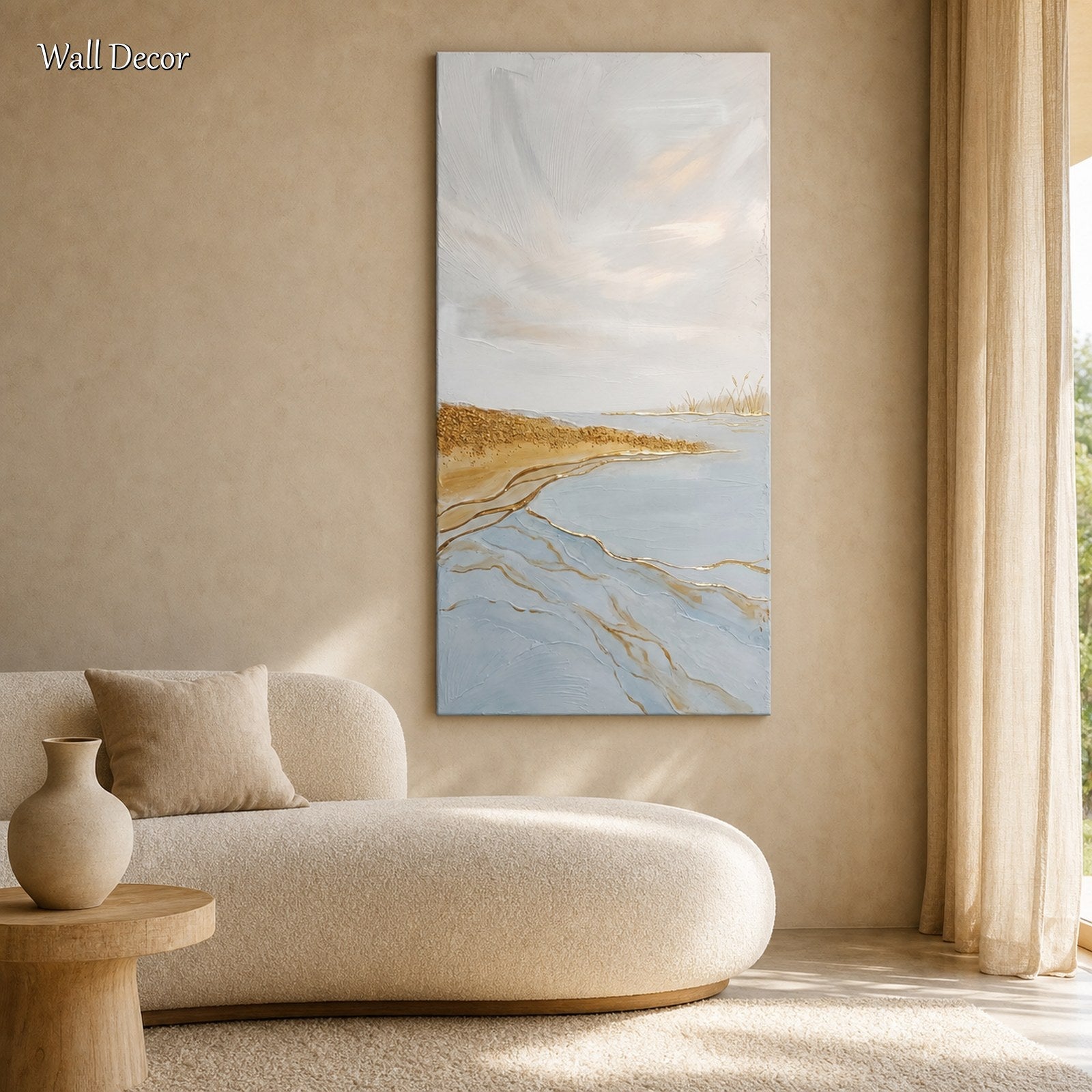 Minimalist Gold Abstract Painting On Linen Canvas For Living Room And Entryway Decor