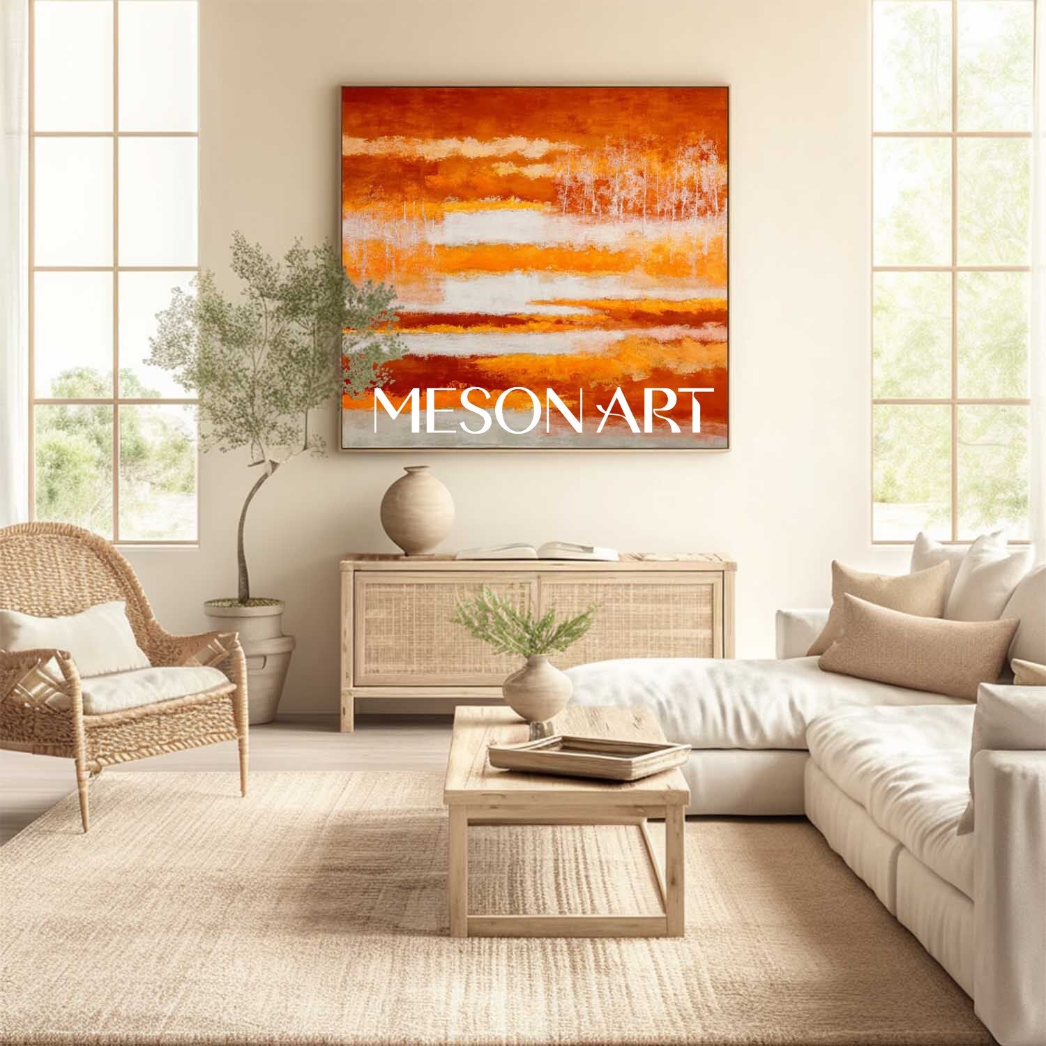 Autumn Abstract Painting Large Textured Canvas with Fall Colors
