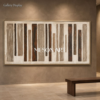 Beige And Brown Wabi-Sabi Panoramic Painting Large Abstract Wall Art For Living Room By Mesonart