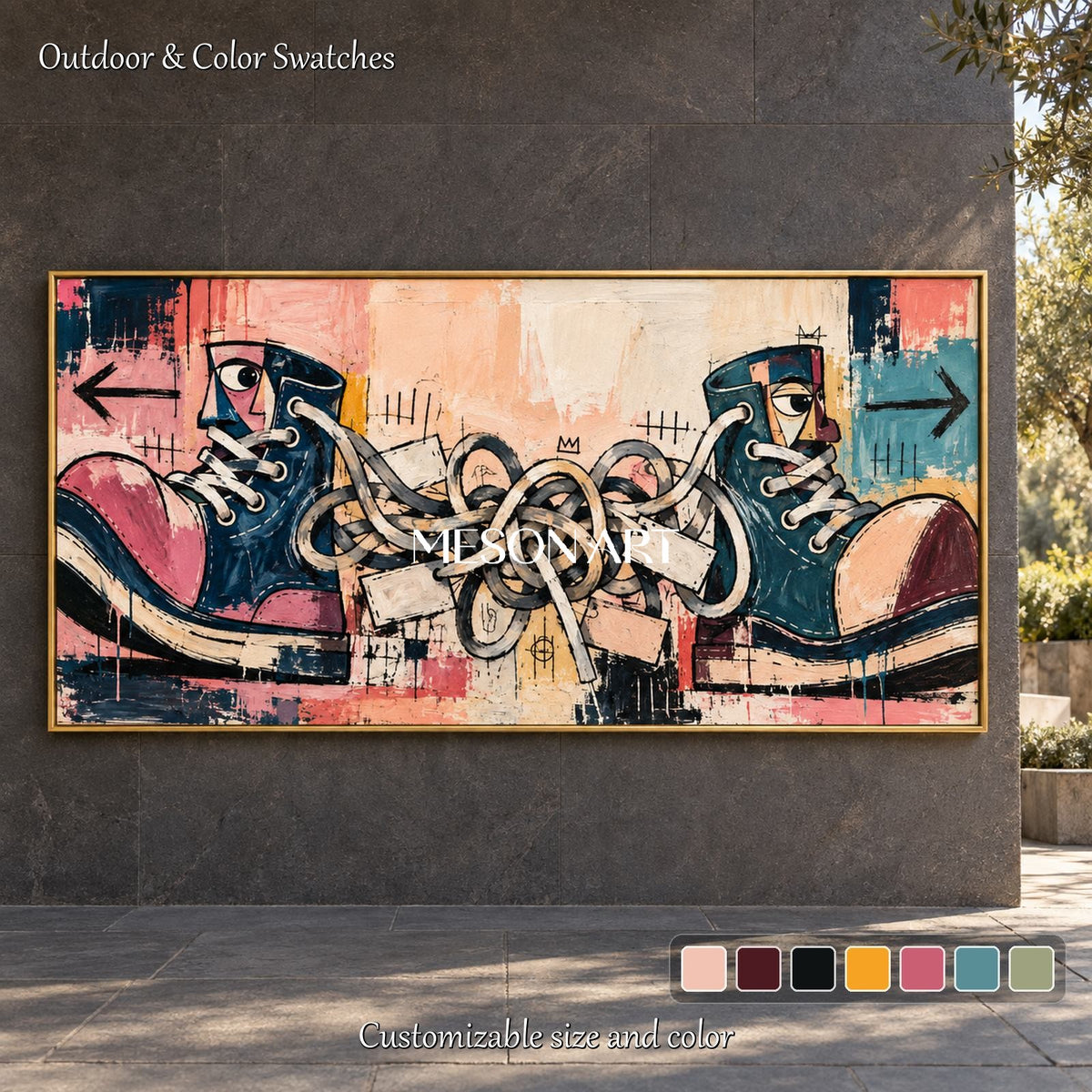 Pink And Blue Graffiti Abstract Painting Panoramic Wall Art Original Artist Statement Pop Street Canvas By Mesonart